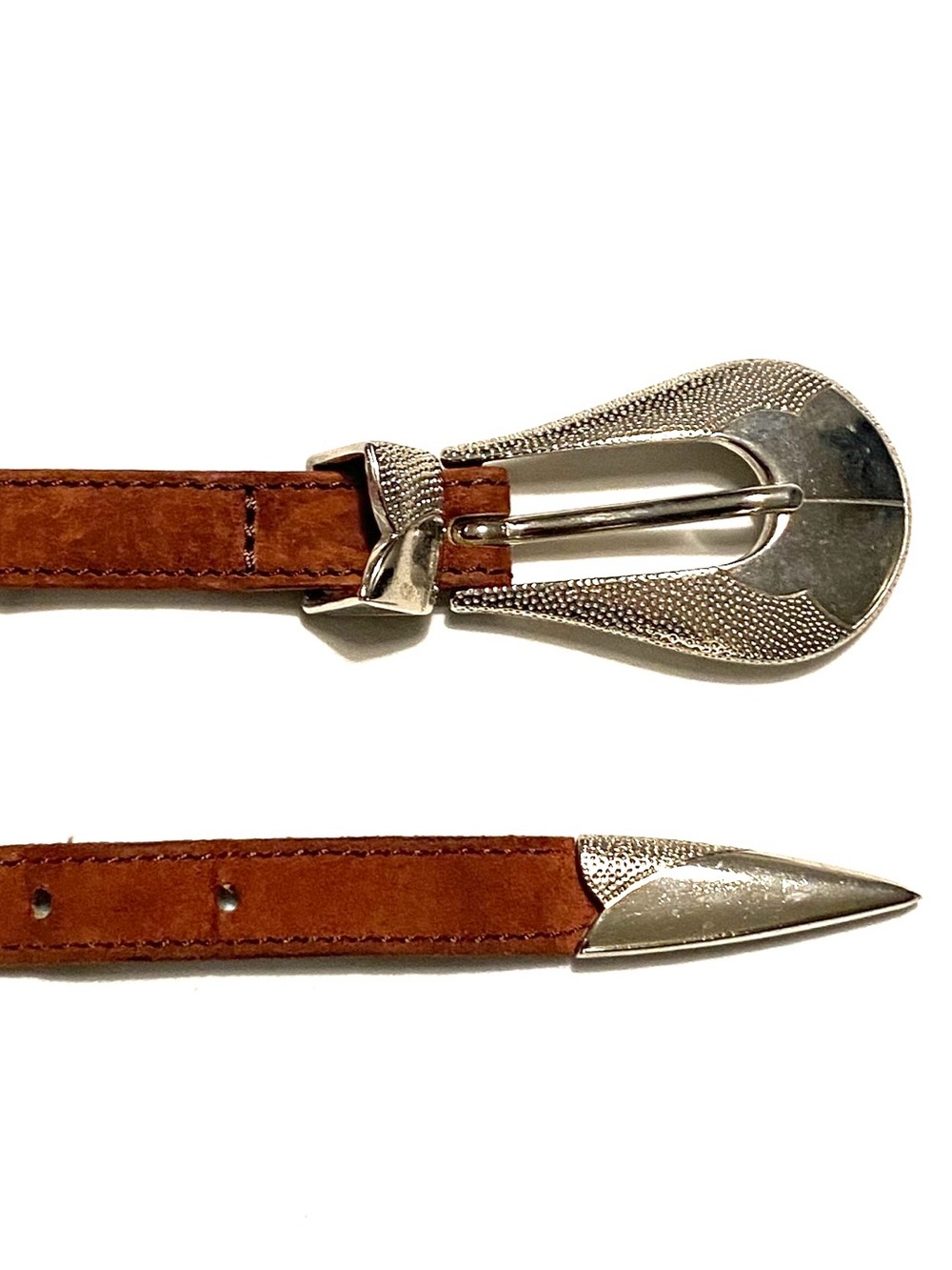 Holt Renfrew Made in Italy Rust Suede Western Belt Silver Hardware Size S